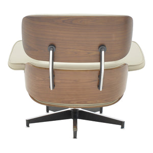 Πολυθρόνα-υποπόδιο relax Jenna  μπεζ pu- plywood καρυδί-βάση χρωμίου 82x92x82εκ - Pakobazaar
