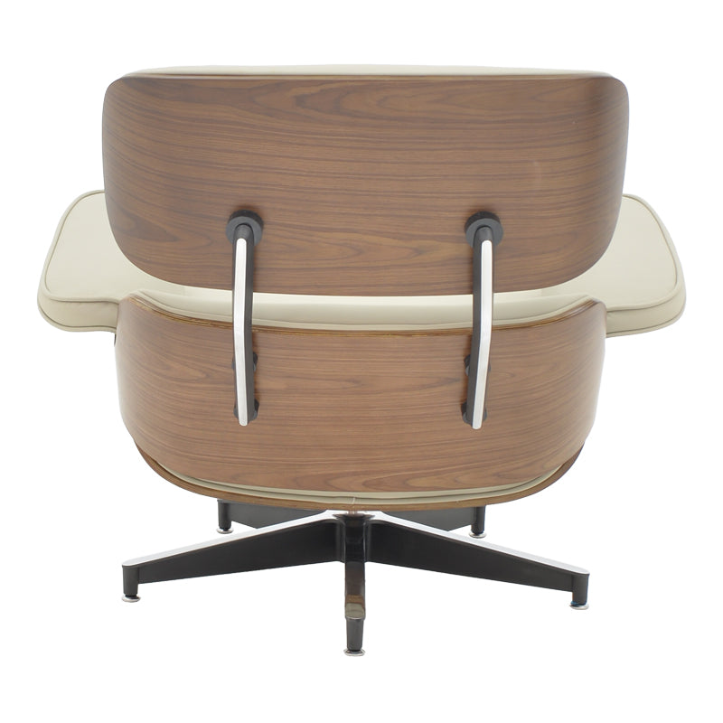 Πολυθρόνα-υποπόδιο relax Jenna  μπεζ pu- plywood καρυδί-βάση χρωμίου 82x92x82εκ - Pakobazaar