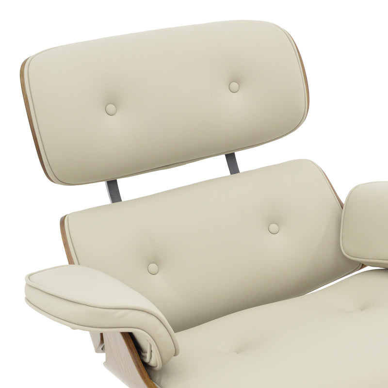 Πολυθρόνα-υποπόδιο relax Jenna  μπεζ pu- plywood καρυδί-βάση χρωμίου 82x92x82εκ - Pakobazaar