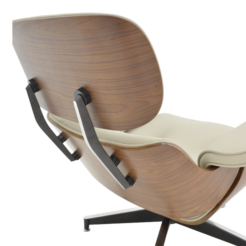 Πολυθρόνα-υποπόδιο relax Jenna  μπεζ pu- plywood καρυδί-βάση χρωμίου 82x92x82εκ - Pakobazaar