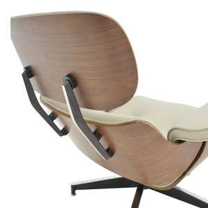 Πολυθρόνα-υποπόδιο relax Jenna  μπεζ pu- plywood καρυδί-βάση χρωμίου 82x92x82εκ - Pakobazaar