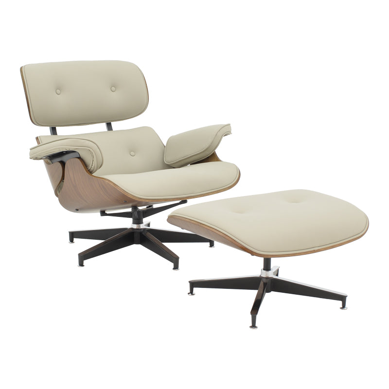 Πολυθρόνα-υποπόδιο relax Jenna  μπεζ pu- plywood καρυδί-βάση χρωμίου 82x92x82εκ - Pakobazaar