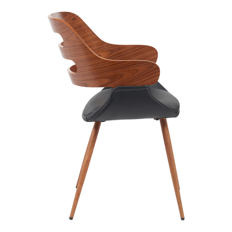 Πολυθρόνα Fern  PU μαύρο-ξύλο καρυδί απόχρωση 52x59x80εκ - Pakobazaar
