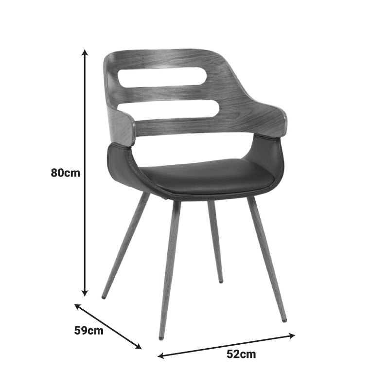 Πολυθρόνα Fern  PU μαύρο-ξύλο καρυδί απόχρωση 52x59x80εκ - Pakobazaar