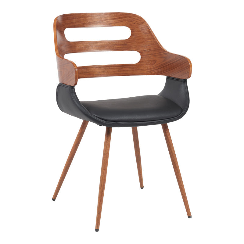 Πολυθρόνα Fern  PU μαύρο-ξύλο καρυδί απόχρωση 52x59x80εκ - Pakobazaar