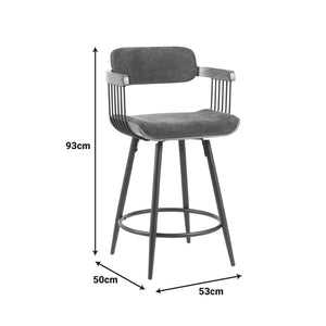 Σκαμπό μπαρ Cameo  περιστρεφόμενο μέταλλο μαύρο-καρυδί ξύλο-ανθρακί ύφασμα 53x50x93εκ - Pakobazaar