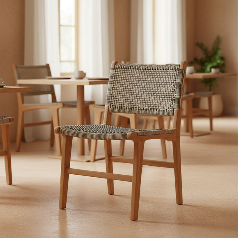 Καρέκλα Darien  σκελετός teak ξύλο σε φυσική απόχρωση και κρεμ-μαύρο pe σχοινί 52x62x86εκ - Image 2