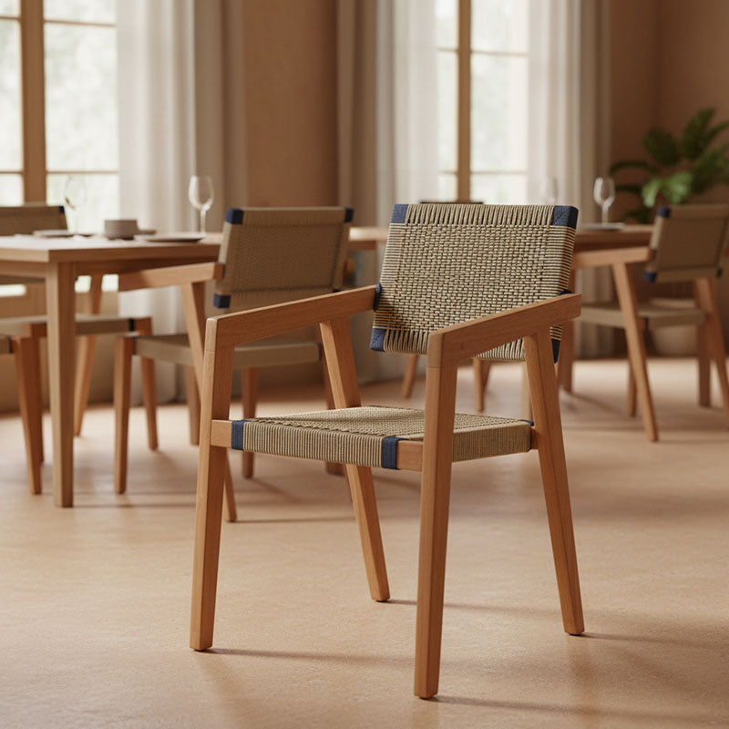 Πολυθρόνα Salama  σκελετός teak ξύλο σε φυσική απόχρωση και κρεμ-μαύρο pe σχοινί 57x60x85εκ - Image 2