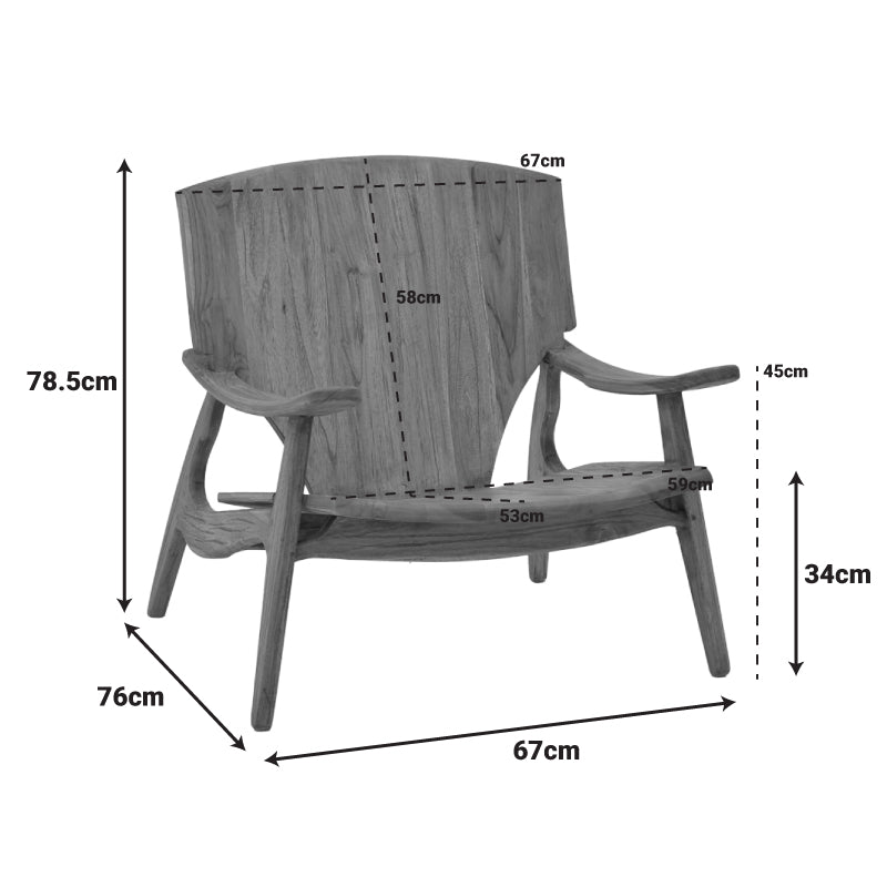 Πολυθρόνα Brazin  καρυδί teak ξύλο 72x71x77εκ - Image 2