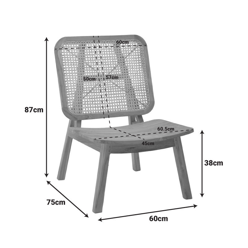 Πολυθρόνα Viborg  φυσικό teak ξύλο-φυσικό rattan 60x75x87εκ - Image 2