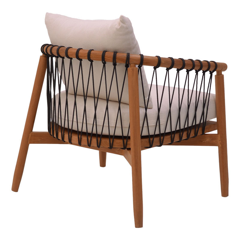 Πολυθρόνα Haribo  φυσικό teak ξύλο-μαύρο σχοινί-λευκο μαξιλάρι 80x76x72εκ - Image 2