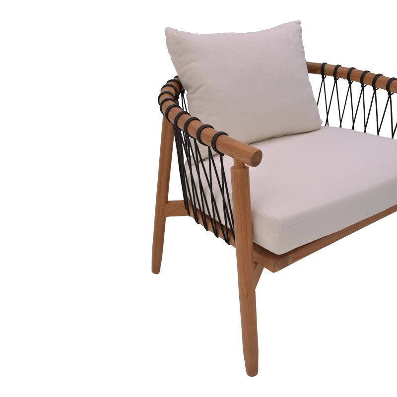 Πολυθρόνα Haribo  φυσικό teak ξύλο-μαύρο σχοινί-λευκο μαξιλάρι 80x76x72εκ - Image 7