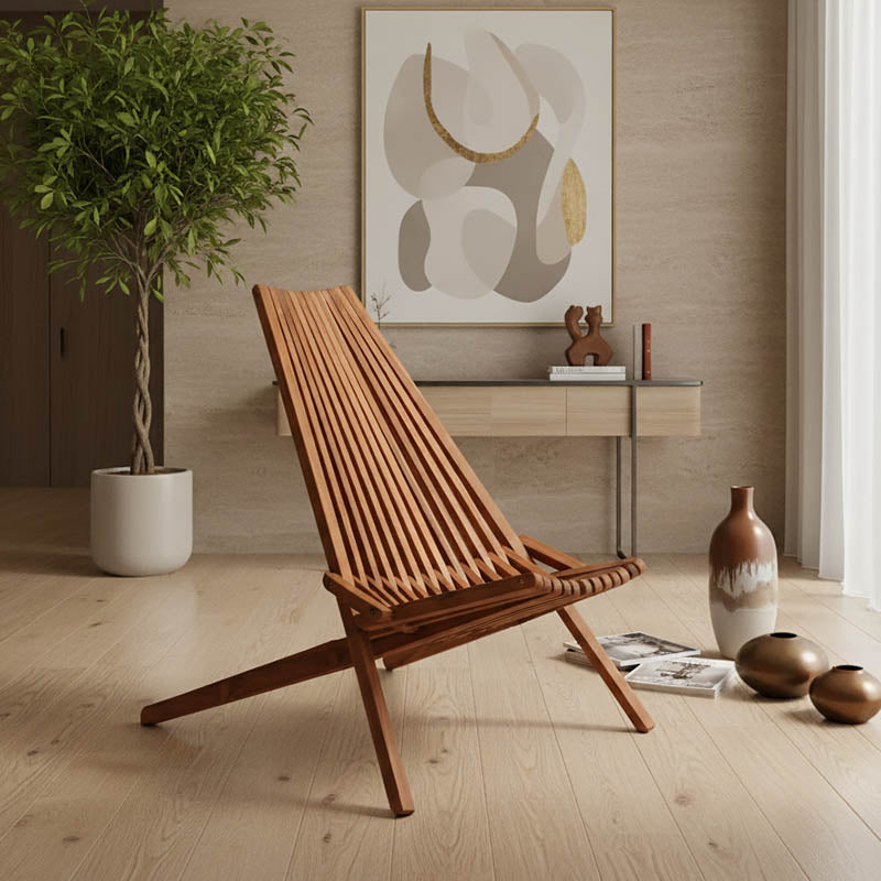 Πολυθρόνα Phoenox  πτυσσόμενη φυσικό teak ξύλο 65x90x87εκ - Pakobazaar