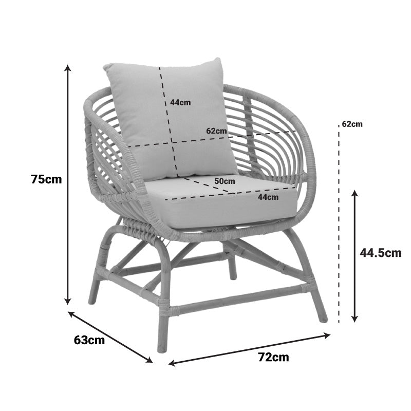 Πολυθρόνα Caxen  φυσικό rattan-λευκό μαξιλάρι 72x63x75εκ - Pakobazaar