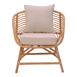 Πολυθρόνα Caxen  φυσικό rattan-λευκό μαξιλάρι 72x63x75εκ - Pakobazaar