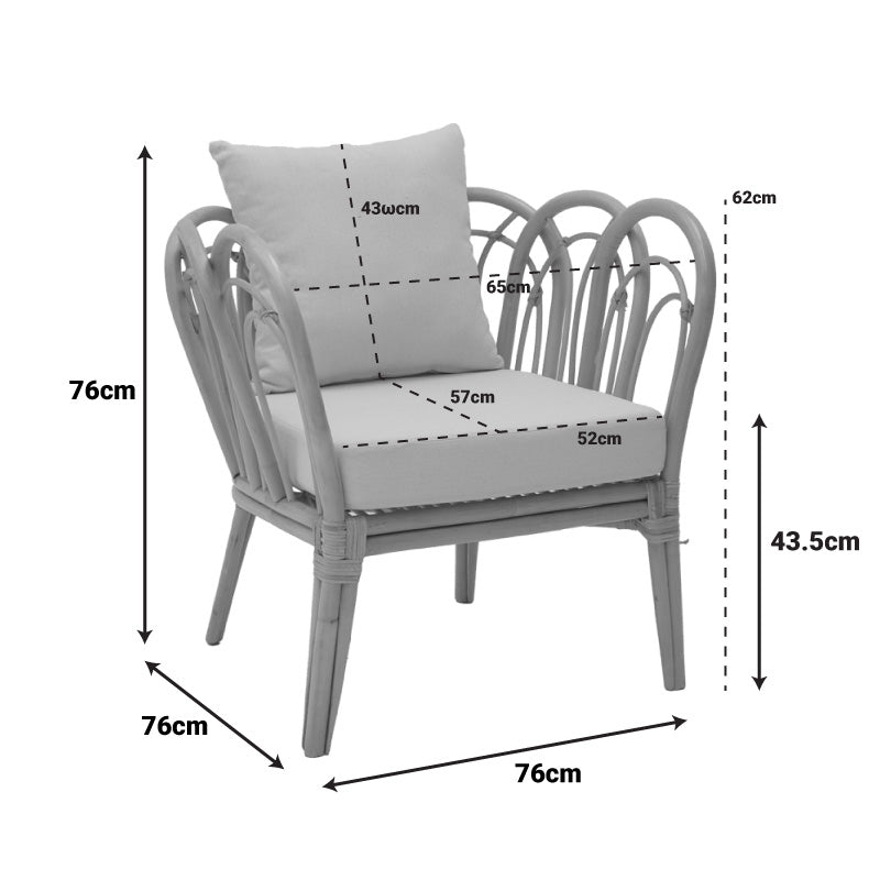 Πολυθρόνα Tania  φυσικό rattan-λευκό μαξιλάρι 76x76x76εκ - Pakobazaar
