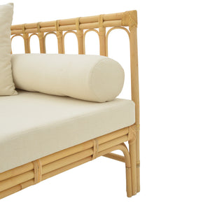 Καναπές Alessa  φυσικό rattan-λευκό ύφασμα με μαξιλάρια 200x100x76εκ - Pakobazaar