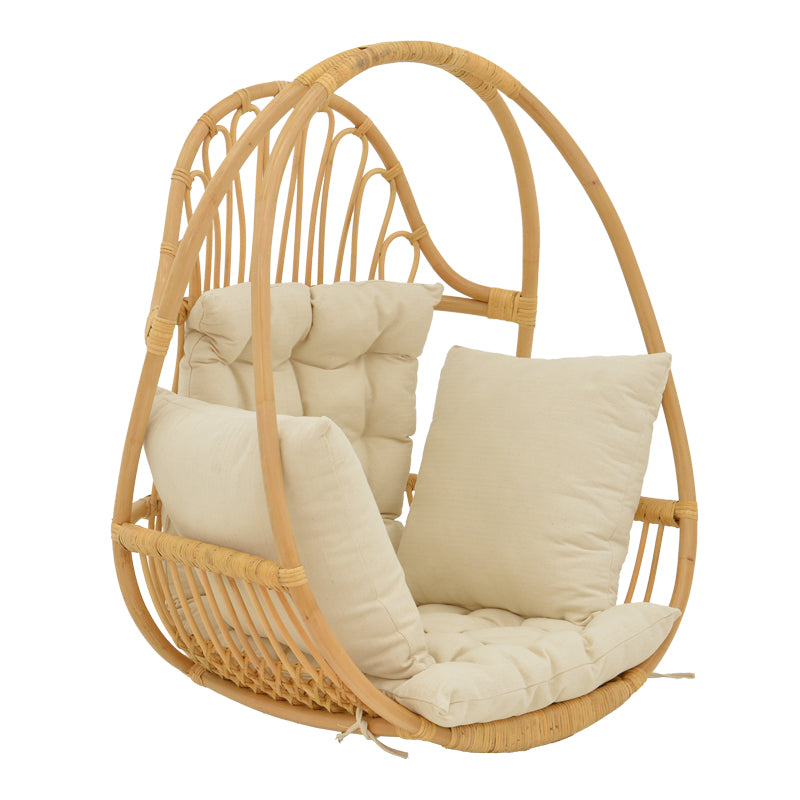 Κρεμαστή κούνια Jorg  φυσικό rattan-κρεμ μαξιλάρι 80x59x105εκ - Pakobazaar