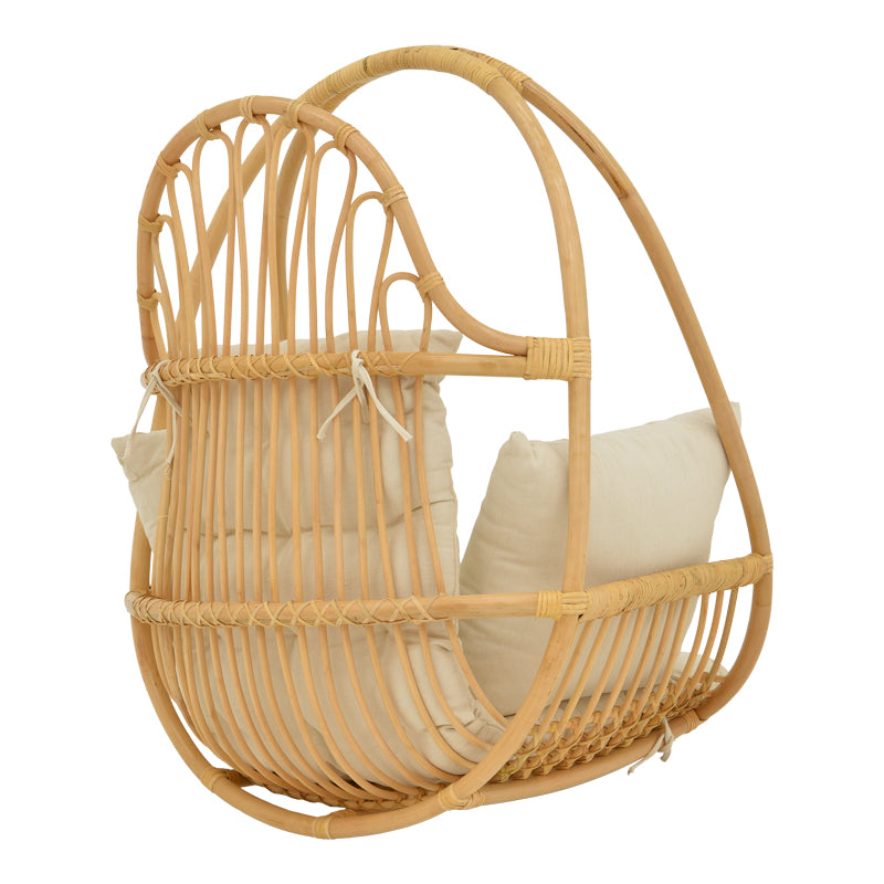 Κρεμαστή κούνια Jorg  φυσικό rattan-κρεμ μαξιλάρι 80x59x105εκ - Pakobazaar