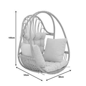 Κρεμαστή κούνια Jorg  φυσικό rattan-κρεμ μαξιλάρι 80x59x105εκ - Pakobazaar