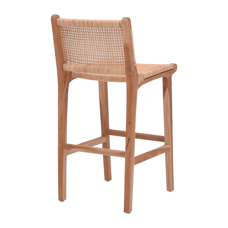 Σκαμπό μπαρ μεσαίου ύψους Sponze  teak ξύλο-φυσικό rattan σε φυσική απόχρωση 40x47x89εκ - Pakobazaar
