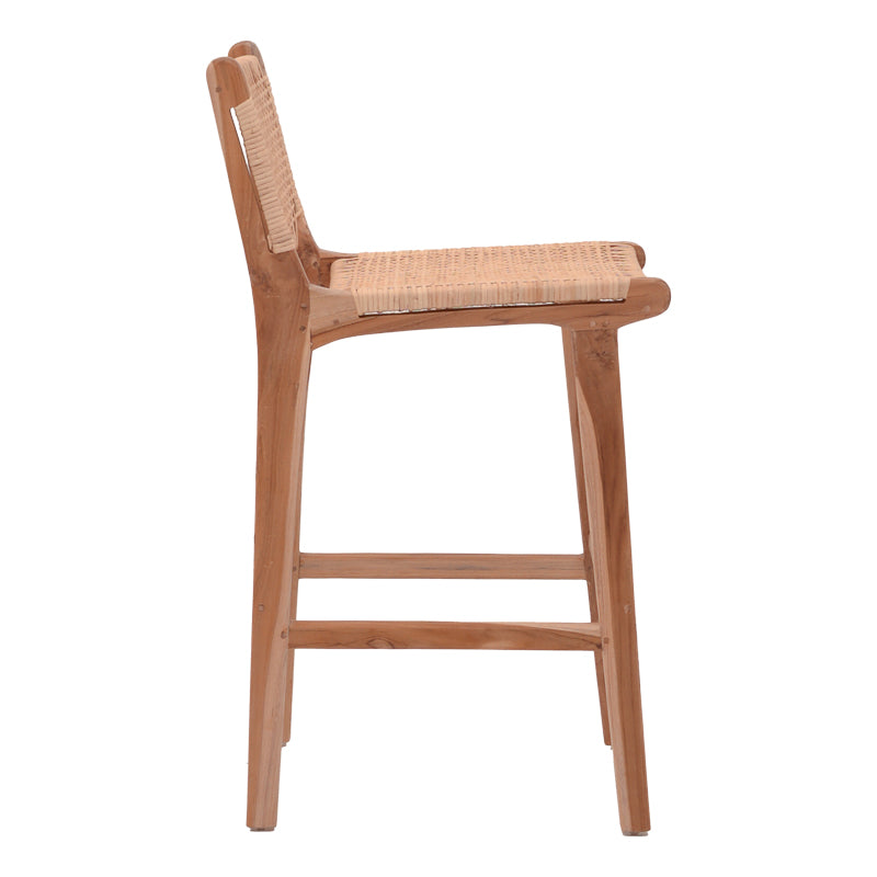 Σκαμπό μπαρ μεσαίου ύψους Sponze  teak ξύλο-φυσικό rattan σε φυσική απόχρωση 40x47x89εκ - Pakobazaar