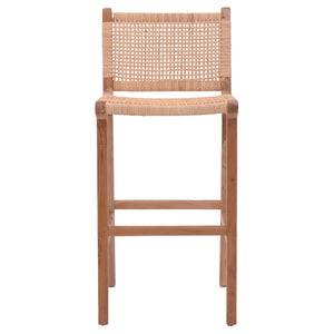 Σκαμπό μπαρ μεσαίου ύψους Sponze  teak ξύλο-φυσικό rattan σε φυσική απόχρωση 40x47x89εκ - Pakobazaar