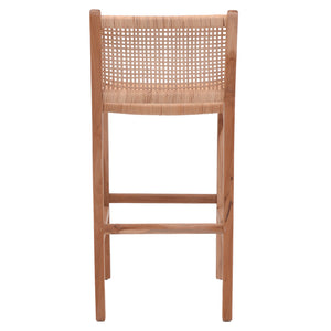 Σκαμπό μπαρ μεσαίου ύψους Sponze  teak ξύλο-φυσικό rattan σε φυσική απόχρωση 40x47x89εκ - Pakobazaar