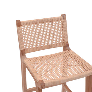 Σκαμπό μπαρ μεσαίου ύψους Sponze  teak ξύλο-φυσικό rattan σε φυσική απόχρωση 40x47x89εκ - Pakobazaar