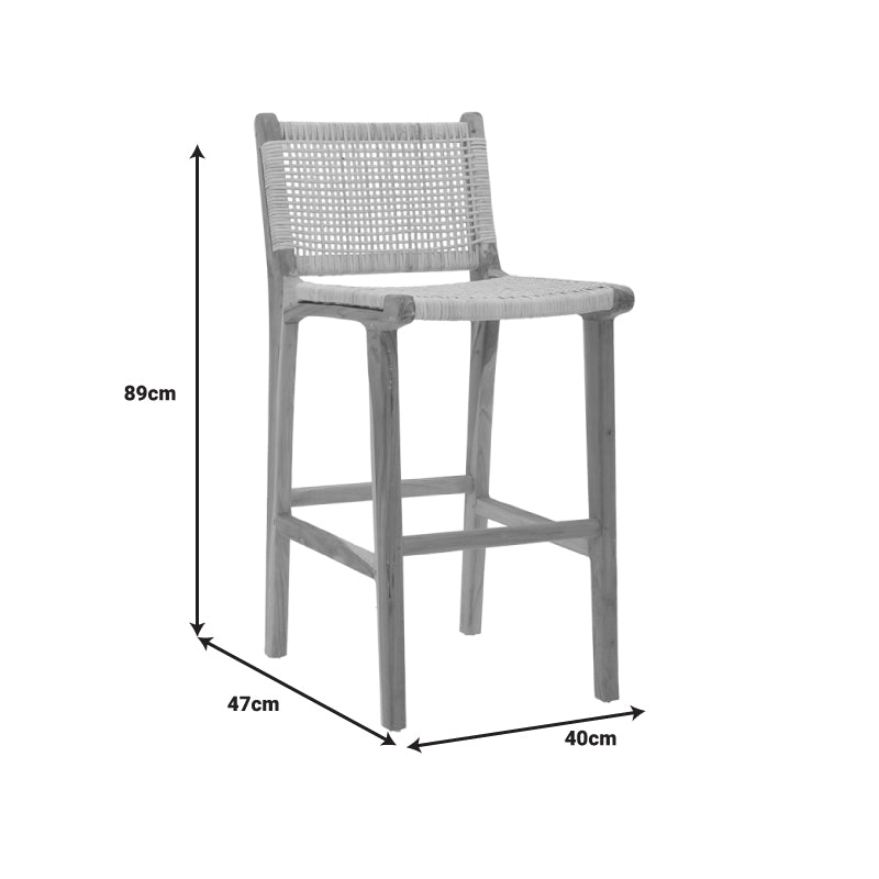 Σκαμπό μπαρ μεσαίου ύψους Sponze  teak ξύλο-φυσικό rattan σε φυσική απόχρωση 40x47x89εκ - Pakobazaar