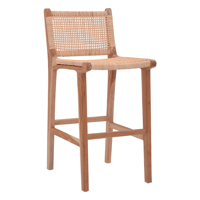 Σκαμπό μπαρ μεσαίου ύψους Sponze  teak ξύλο-φυσικό rattan σε φυσική απόχρωση 40x47x89εκ - Pakobazaar