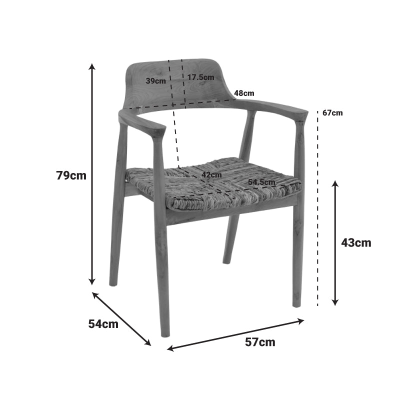 Πολυθρόνα Denverone  φυσικό teak ξύλο και ψάθα 57x54x79εκ - Pakobazaar