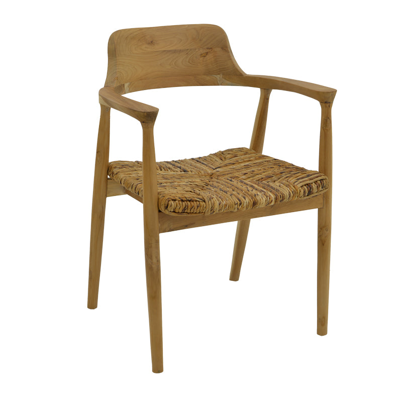 Πολυθρόνα Denverone  φυσικό teak ξύλο και ψάθα 57x54x79εκ - Pakobazaar