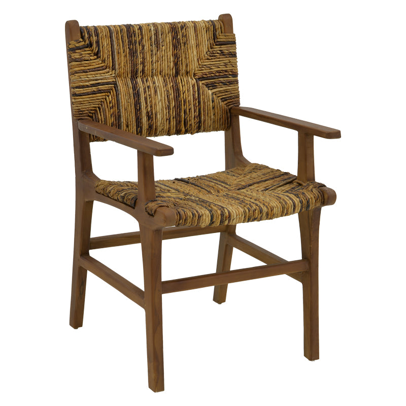 Πολυθρόνα Refane  φυσικό teak ξύλο-ψάθα 55x60x85εκ - Pakobazaar