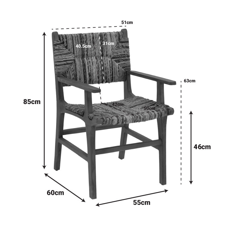 Πολυθρόνα Refane  φυσικό teak ξύλο-ψάθα 55x60x85εκ - Pakobazaar