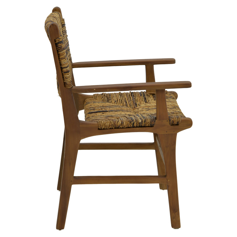 Πολυθρόνα Refane  φυσικό teak ξύλο-ψάθα 55x60x85εκ - Pakobazaar