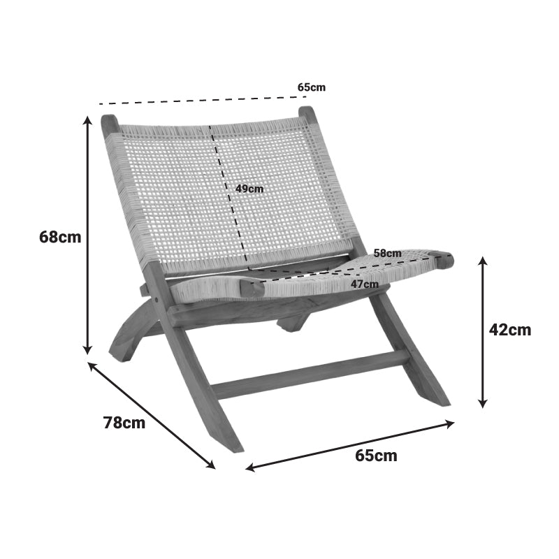 Πολυθρόνα Jerenze  φυσικό teak ξύλο-φυσικό rattan 65x78x68εκ - Pakobazaar