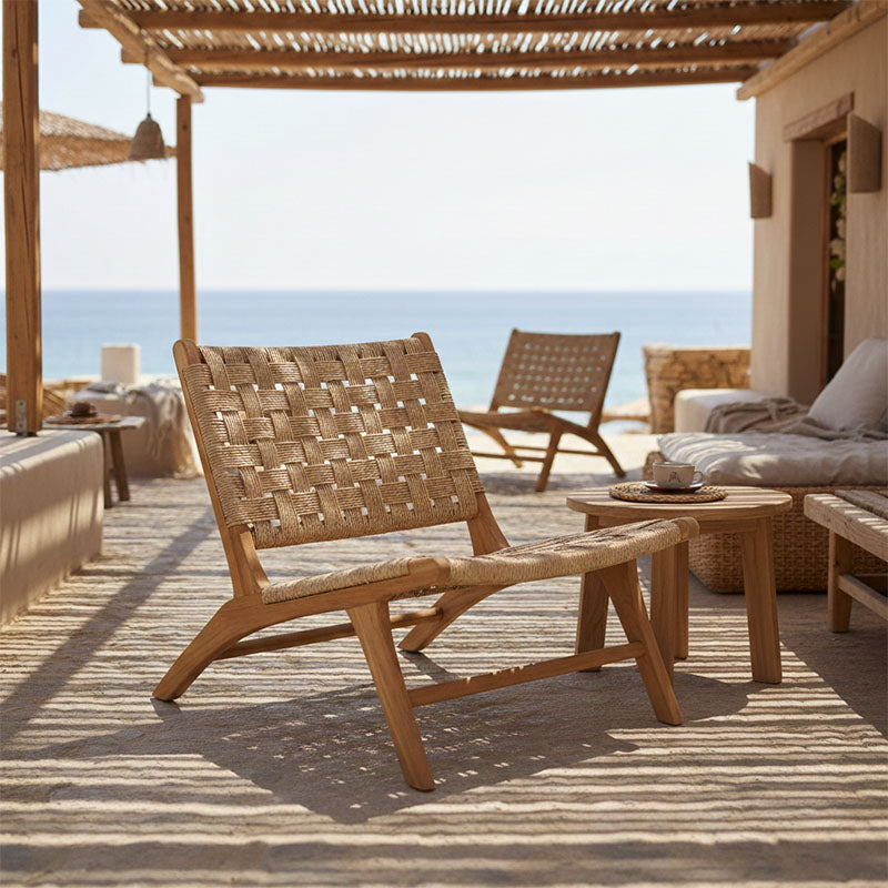 Πολυθρόνα Foldere  φυσικό teak ξύλο-pe σχοινί 65x78x68εκ - Pakobazaar