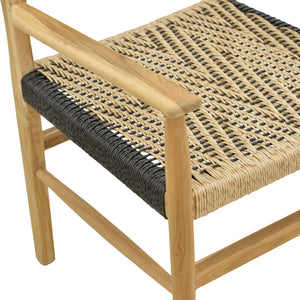 Πολυθρόνα Fermilo  σκελετός teak ξύλο με pe σχοινί σε φυσική-μαύρη απόχρωση 55x67x86εκ - Pakobazaar