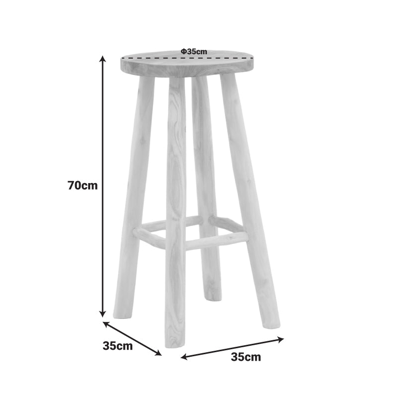 Σκαμπό μπαρ Nusiwo  teak ξύλο σε φυσική απόχρωση Φ35x70εκ - Pakobazaar