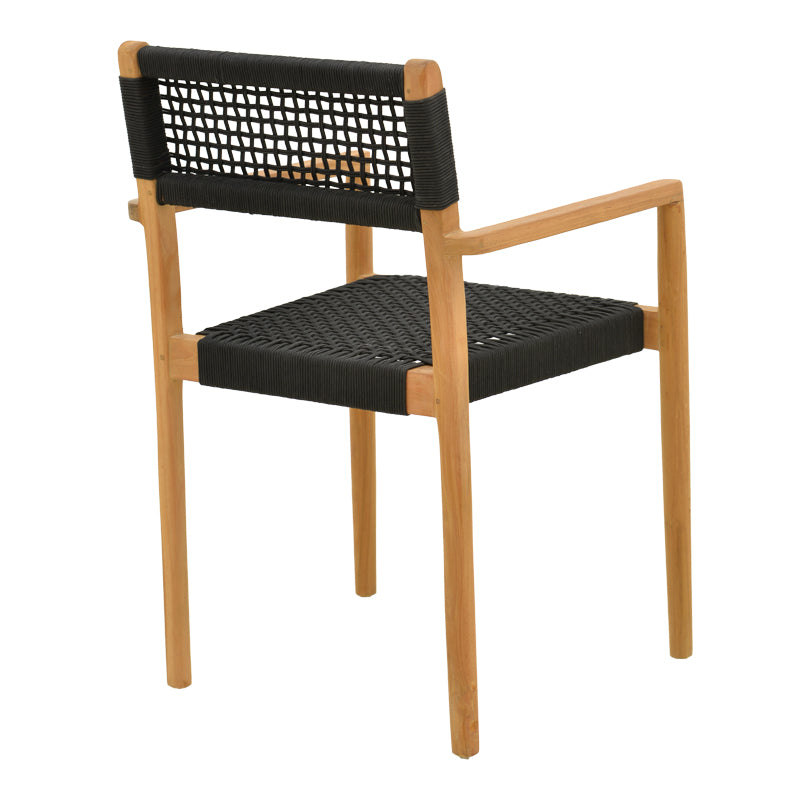Πολυθρόνα Lengan  σκελετός teak ξύλο σε φυσική απόχρωση-μαύρο σχοινί 54x52x80εκ - Pakobazaar