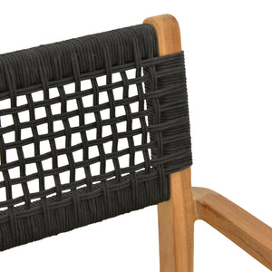 Πολυθρόνα Lengan  σκελετός teak ξύλο σε φυσική απόχρωση-μαύρο σχοινί 54x52x80εκ - Pakobazaar