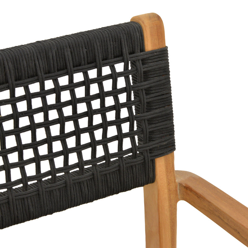 Πολυθρόνα Lengan  σκελετός teak ξύλο σε φυσική απόχρωση-μαύρο σχοινί 54x52x80εκ - Pakobazaar