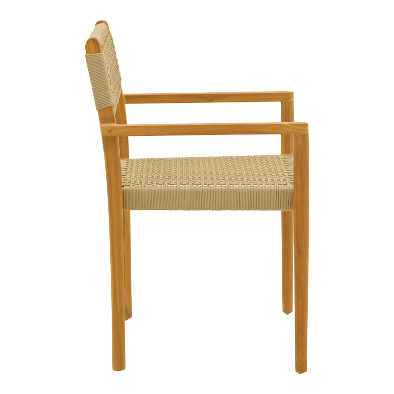 Πολυθρόνα Lengan  σκελετός teak ξύλο σε φυσική απόχρωση-μπεζ σχοινί 54x52x80εκ - Pakobazaar