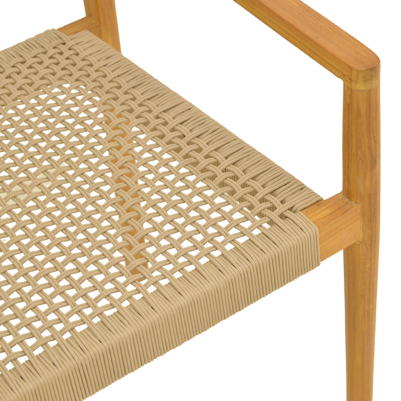 Πολυθρόνα Lengan  σκελετός teak ξύλο σε φυσική απόχρωση-μπεζ σχοινί 54x52x80εκ - Pakobazaar