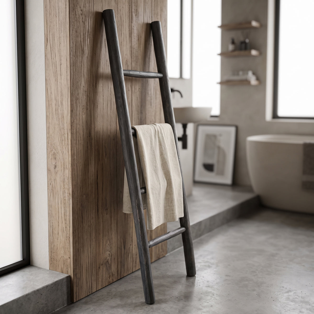 Σκάλα Morjeve  μαύρο teak ξύλο 45x6x150εκ - Pakobazaar