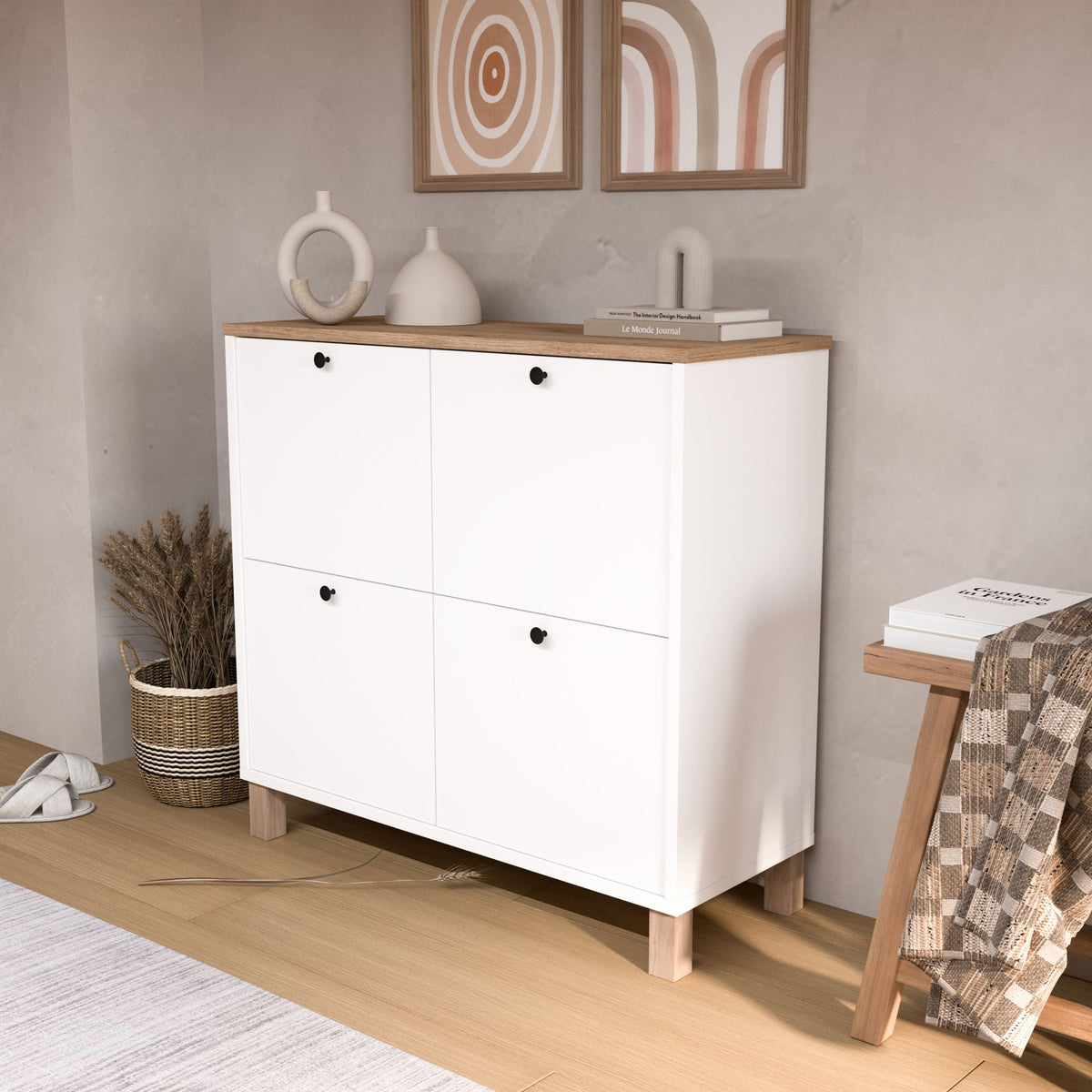 Παπουτσοθήκη Sigri Λευκό - Δρυς 90x35x85.2 εκ. Μελαμίνης