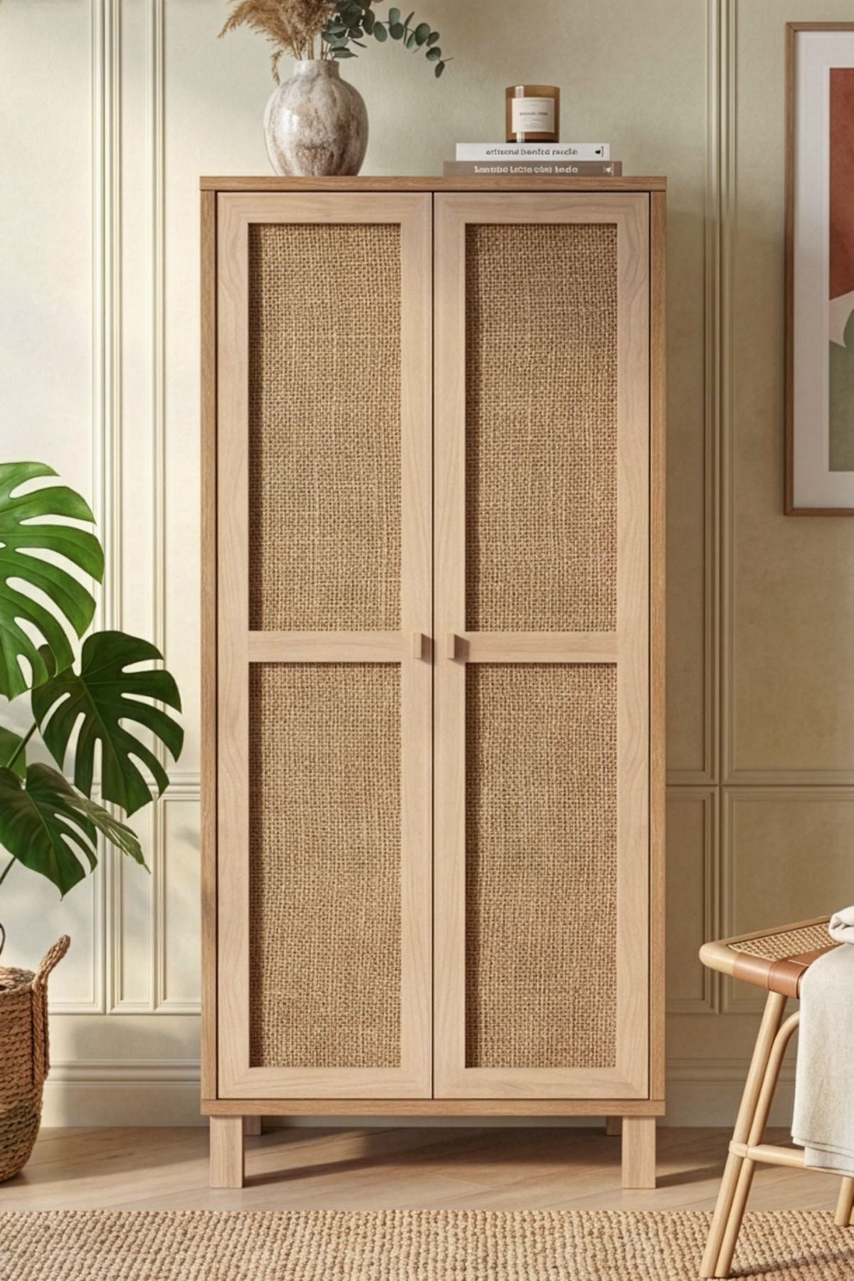 Στήλη Αποθήκευσης Antiparos Με Rattan Δρυς 60x35x133.6 εκ.