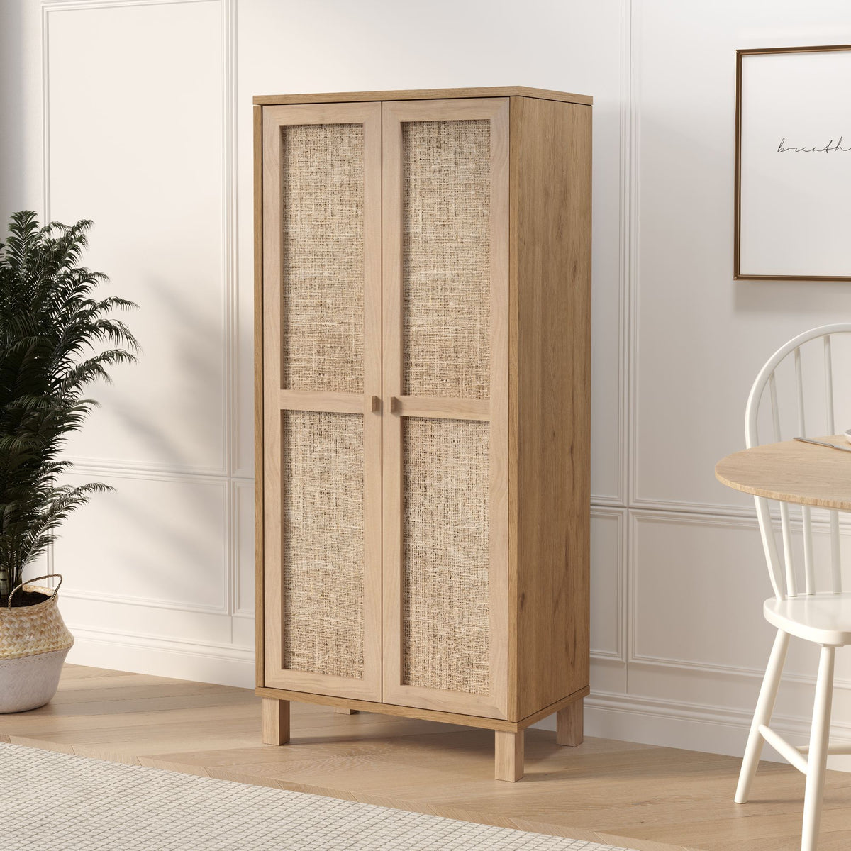Στήλη Αποθήκευσης Antiparos Με Rattan Δρυς 60x35x133.6 εκ.