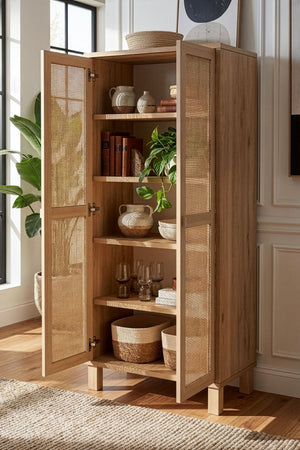 Στήλη Αποθήκευσης Antiparos Με Rattan Δρυς 60x35x133.6 εκ.
